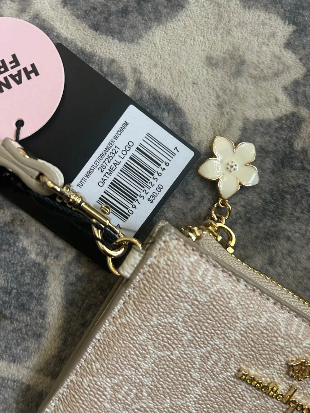Nanette Lepore Metallic Beige Logo Zip Card Holder with Flower Charm
